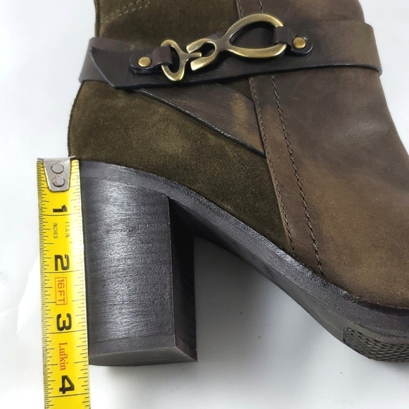 GEOX Respira Leather Ankle Strap Heeled Boots Olive Green Size 10 - Picture 14 of 16